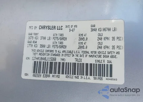 2008 Dodge Ram 1500 Slt from USA, damaged, VIN 1D7HA18NX8J115268